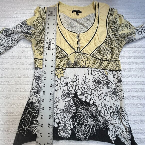 MC Planet Women's Size 6 Mixed Floral Animal Print Henley Top Blouse 3/4 Sleeve - Picture 7 of 7